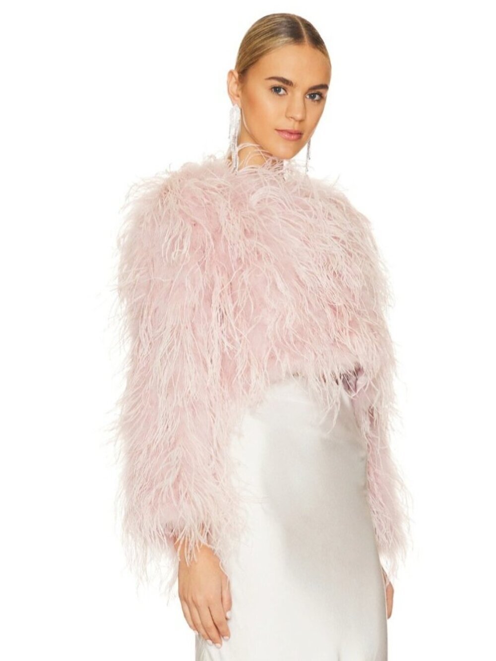 Blush Feather-Trim Cropped Jacket - Women
